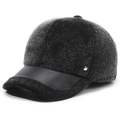 Faux mink fur winter baseball cap for men featuring hidden earflaps and leather brim detail - Adjustable / Gray