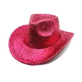 Detail of rose red glitter cowboy hat showing shiny sequin texture for festive parties - M (56-58cm) / Rose Red