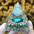 Luminous Virgo zodiac crystal pyramid resin ornament with blue sphere and green stones - QK38 Opal Ball Virgo / 6cm