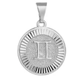 Silver round Gemini zodiac pendant with Roman numeral II and sunburst texture - Silver Gemini
