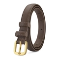 Schmaler brauner Ledergürtel für Damen mit goldener Metallschnalle und Ziernähten - 105cm / Elefantengrau