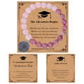 Bracciale in pietre naturali rosa e viola con ciondolo bussola e biglietto laurea - Pietra Naturale Rosa Viola (Stile-1) / Adventure Begins-Laurea