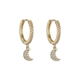 Gold moon earrings with white pavé cubic zirconia stars in hoop dangle style - Ear Buckle / Gold (Moon)
