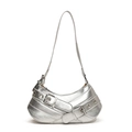 Bolso hobo plateado metalizado Y2K con textura de cuero agrietado y correa con ojales - Plateado