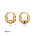 Detailed view of gold stainless steel hoop earrings with hammered texture and dimensions - Hammered Round Hoop Gold (MS-073)