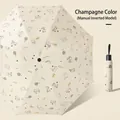 Champagne champagne manual reverse umbrella with cartoon pet patterns and meow text - Manual Reverse / Sycamore Beige Cat Dog Party