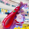 3D Santa Claus keychain with red silicone wrist strap for Christmas gift bags - Cartoon Santa Claus