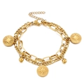 Pulsera de doble capa en acero inoxidable dorado con dijes de moneda solar y esferas - Estilo Dorado con Dije de Rayos de Sol (KB150604-Z)