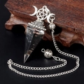 Three Phase Moon Triple Goddess pendant with colorful crushed stones and silver chain - Obsidian