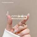 Golden hair claw clip with faux pearls and cat-eye stone bow for elegant styling - Opal Bowknot Side Clip (Pearl Version)
