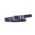 Ceinture en cuir bleu pour femme avec boucle argentée minimaliste sur fond blanc - Bleu marine
