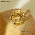 Detail of 3cm golden stainless steel ring with hammered and linear textures - Round Hollow Textured Gold (NMSR-G149-1)