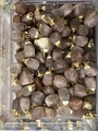 Natural sunstone and strawberry quartz raw stone pendants with golden metal caps - Strawberry Quartz