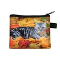 Cute tabby cat pattern polyester coin purse with zipper and side webbing loop - Tabby in Leaves