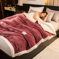 Thick pink milk velvet blanket with white faux sherpa lining and quilted square pattern - Bean Paste + White Lamb Cashmere