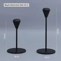 Modern black matte metal candle holders in diamond cut style, set of two pieces - A818 Black Diamond Candle Holders Set of 2