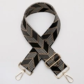 Adjustable chevron woven bag strap with black, grey, khaki patterns and gold hardware - No. 536