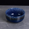 Single deep blue vintage ceramic noodle bowl with starry speckled glaze on marble - Starry Sky