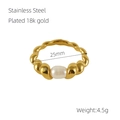 18K gold plated stainless steel twisted ring featuring a natural white pearl accent - US 8 / Gold