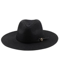 Cappello di paglia nero a tesa larga con corona fedora e stemma in metallo vintage - M(56-58cm) / Nero