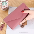 Long dusty rose envelope wallet for women with heart tassel and litchi grain texture - Deep Pink