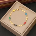 Gold-plated stainless steel devil eye bracelet with colorful charms on jewelry box - Multicolor Oval Evil Eye Heart Piece Style (7#)