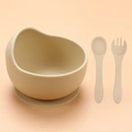 Silicone baby suction bowl with spoon and fork set in beige for self-feeding - Snail Bowl 2-Piece Set (Bowl + Fork & Spoon) / Off White