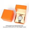 Orange PU leather watch storage box with rounded corners and beige velvet lining - Rounded Corner Style / Orange
