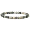 Minimalist 4mm natural stone beaded bracelet with dark green and beige cat eye effect - Green Straw Hat Stone