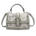 Borsa a tracolla grigio chiaro con pizzo floreale bianco e dettagli in argento - Grigio