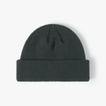 Minimalist dark gray ribbed knit beanie with a folded cuff design for a stylish look - One Size / Dark Green