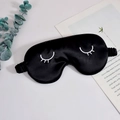 Schwarze Seiden-Schlafmaske mit gestickten Wimpern, weiche Augenblende fuer erholsamen Schlaf. - Schwarz