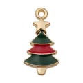 Ciondolo albero di Natale in smalto verde e oro per la creazione di gioielli - Albero (10923) / 1 Pezzo (21x12mm) / Green Red Gold