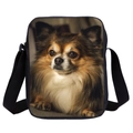 Black crossbody bag with 3D long-haired Chihuahua print for kids and students - Chihuahua