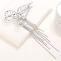Pinza per capelli a farfalla in metallo argento con lunghe nappe di strass brillanti - Argento