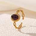 Vintage 18K gold-plated stainless steel open ring with purple turquoise stone inlay - Vintage Purple Oval Style (2549-2)