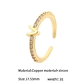 Minimalist V-letter open ring in 14K gold finish with sparkling zircon stones - Letter V