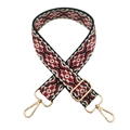 Detail of red and black geometric jacquard bag strap with golden metal swivel hooks - Beige and Light Wine Red Flower
