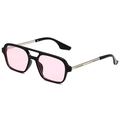 Lunettes de soleil aviateur carrées rétro avec monture double pont noire et verres roses - Monture Noire Branche Argentée Verre Rose