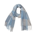 Thick checkered scarf in blue, grey, and white with classic fringe details - Blue