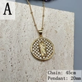 Golden Virgin of Guadalupe pendant necklace with zircon crystals on a bead chain - A-St Jude Relief