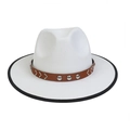 White felt cowboy hat with brown leather band and metallic bull head detail - M (56-58cm) / White (87 Series V-shape Rivet Decor)