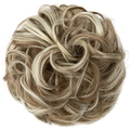 Messy bun hair scrunchie in light blonde and brown highlights with curly synthetic hair - 10H613 Light Brown Mixed Bleach Blonde