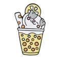 Épingle en émail avec un chat de dessin animé dans une tasse de thé boba jaune - Style Chat Citron (C3076-4)