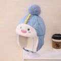 Gorro de invierno azul de dinosaurio para niños con forro de felpa cálido y orejeras - Estilo Infantil / Azul cielo