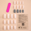 Pink and silver glitter press-on nail kit with adhesive tabs and file on nude background - Nude Pink and Silver Glitter Style (XC-38-53)