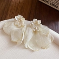 Elegant cream floral crystal tassel earrings with pearlescent petal design - 31# Silver Earring Post - White - Flower