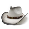 Western straw cowboy hat with black gradient brim and feathered decorative band - M(56-58cm) / Black and White Gradient