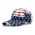 Baseball cap featuring American flag stars and red fish silhouette in a color block design - US Flag Fish Print