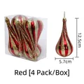 Set di 4 ornamenti natalizi a goccia con strisce rosse e oro e glitter, altezza 12,5 cm - 4 Pezzi (Scatola) / Rosso